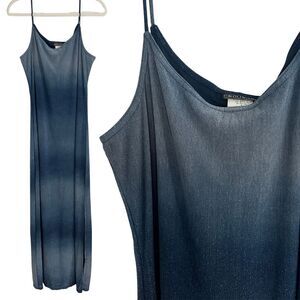 Vintage Y2K Celestial Blue Sparkle Metallic Maxi Party Slip Dress Size Large